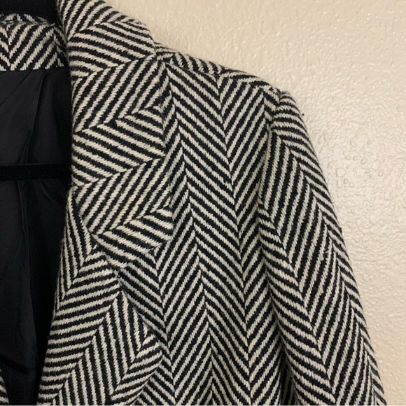 Vintage Black White Avon 100% Wool Herringbone Print Jacket Size 9/10 - Picture 3 of 6